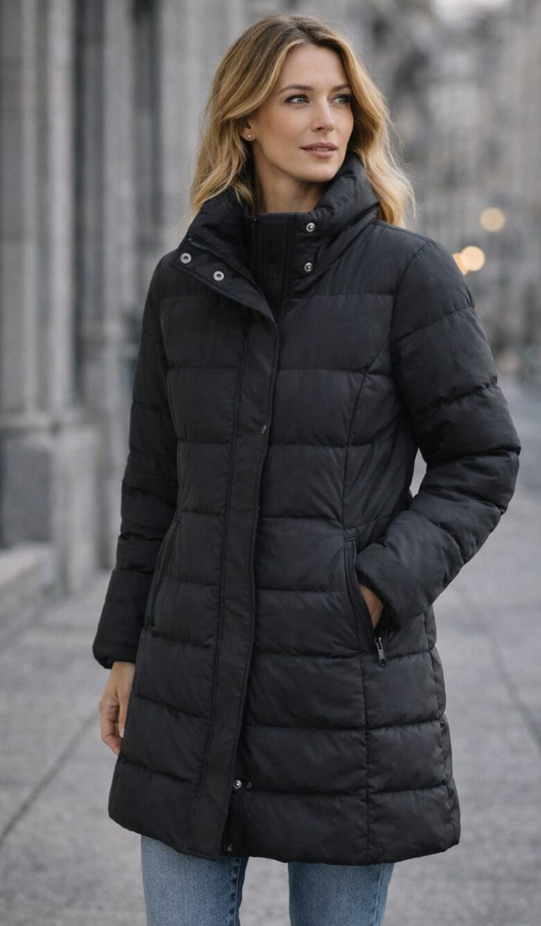 GAP Women’s Black Down Puffer Coat Long Quilted Winter Jacket Size Small